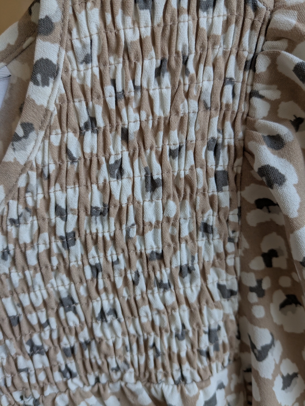 Nine West Beige Animal Print Smocked Peplum Top - Picture 4 of 10